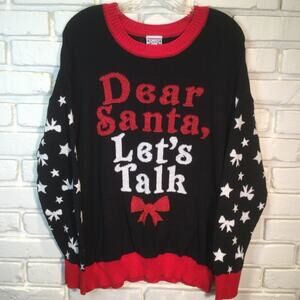 Black and Red Holiday Sweater with Star Pattern XXL